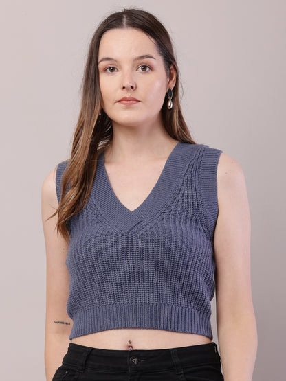 V-neck with sleeveless acrylic Blue Cable knit vest sweater