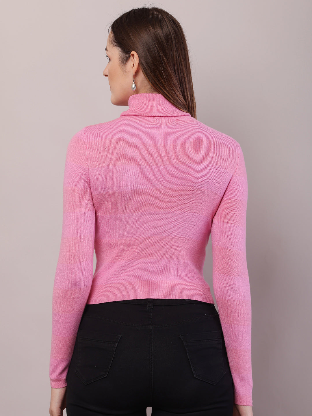 Cotton Full Sleeve with High-Neck Pink Sweater