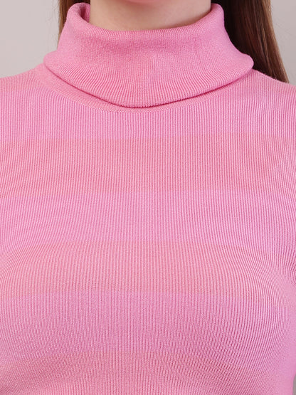 Cotton Full Sleeve with High-Neck Pink Sweater