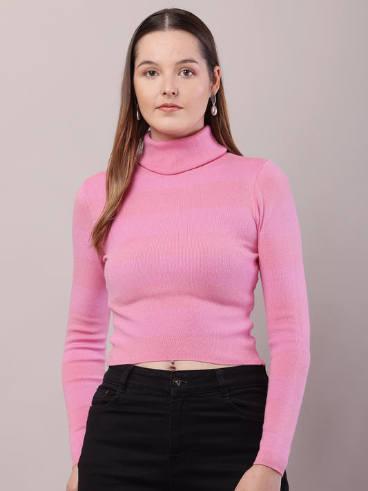 Cotton Full Sleeve with High-Neck Pink Sweater