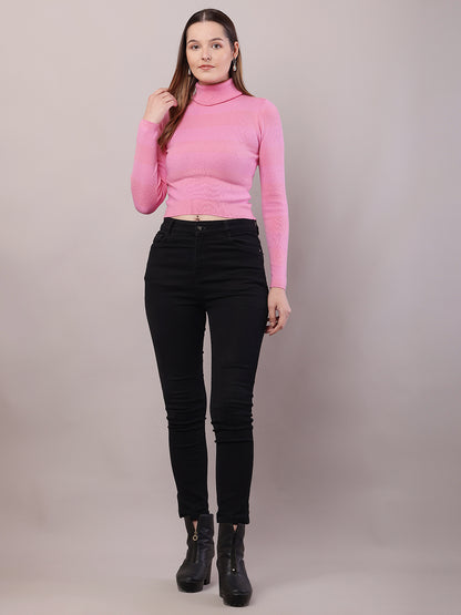 Cotton Full Sleeve with High-Neck Pink Sweater