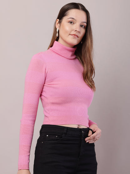 Cotton Full Sleeve with High-Neck Pink Sweater