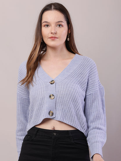 Acrylic Full Sleeve with V-Neck loose style Sky Blue Cardigan