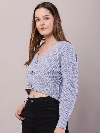 Acrylic Full Sleeve with V-Neck loose style Sky Blue Cardigan