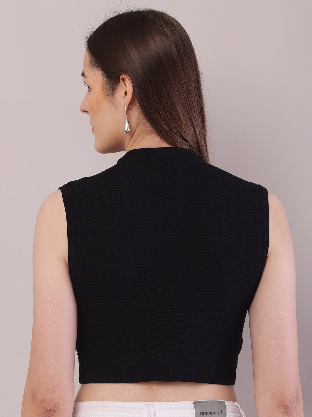 Viscose Round Neck with Sleeveless Black Crop Top