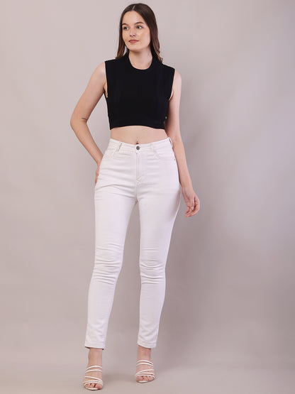 Viscose Round Neck with Sleeveless Black Crop Top