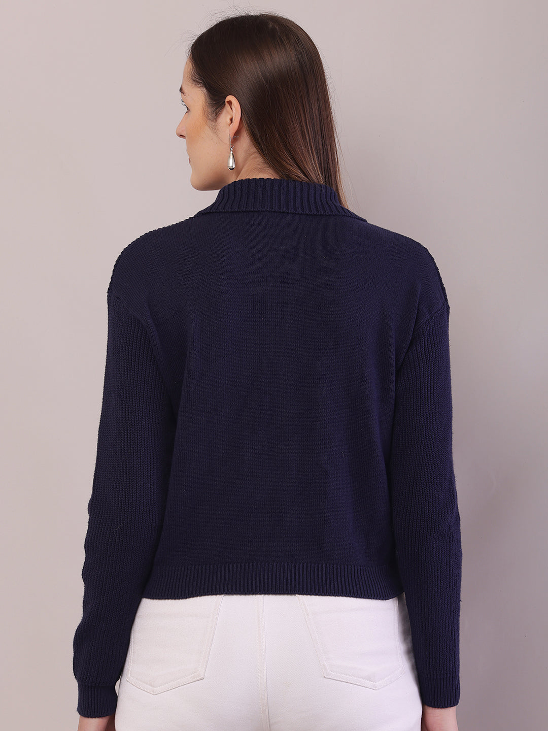 Cotton Full Sleeve with Shirt Collar Dark Blue Cardigan