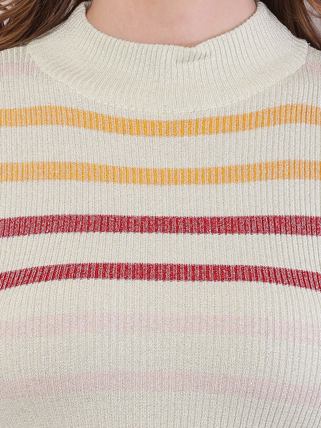 Viscose Short Sleeve with Turtle Neck Striped Crop Top