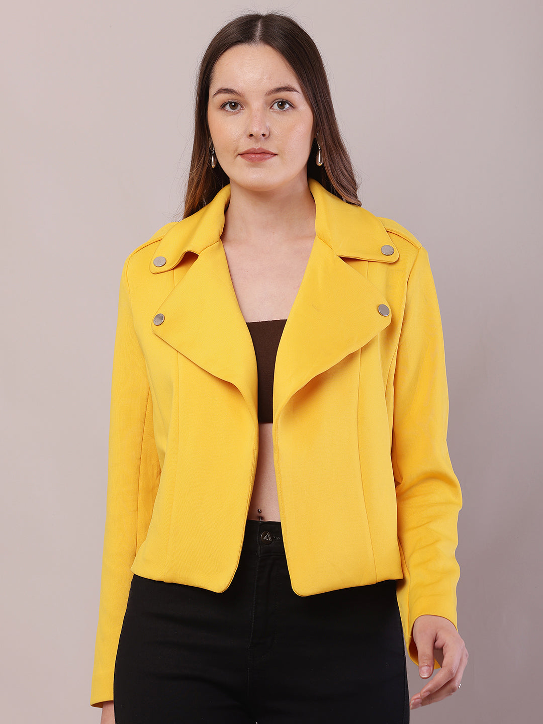 Polyester Full Sleeve with Lapel collar Yellow Jacket