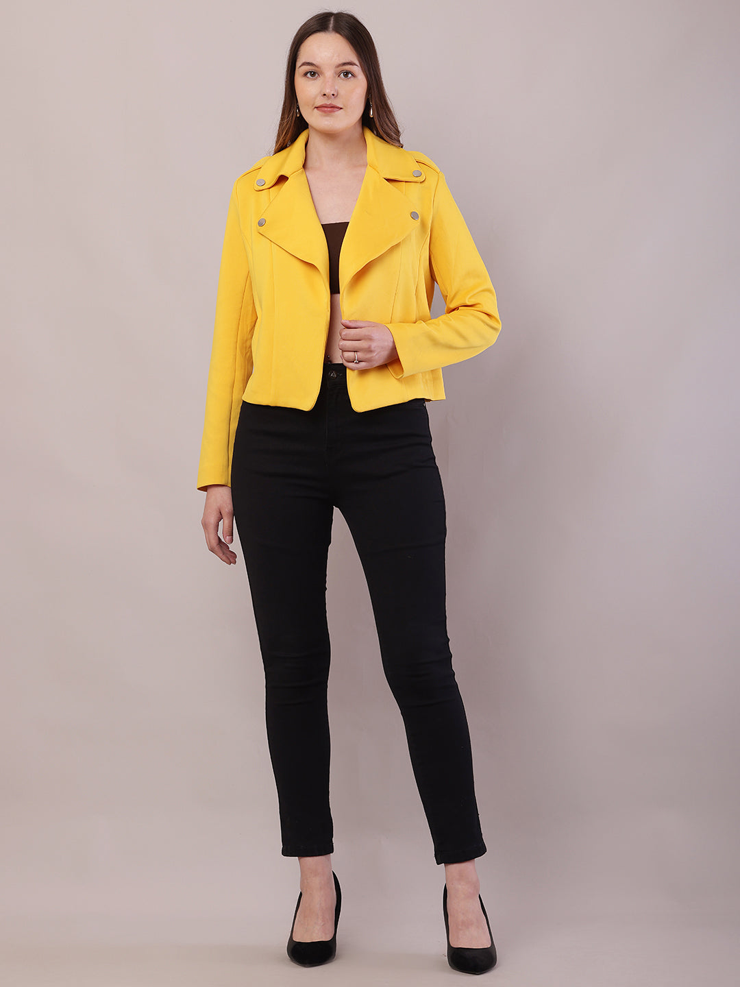 Polyester Full Sleeve with Lapel collar Yellow Jacket