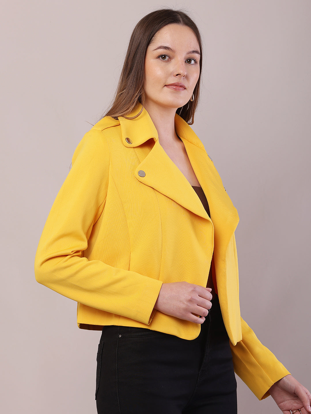 Polyester Full Sleeve with Lapel collar Yellow Jacket