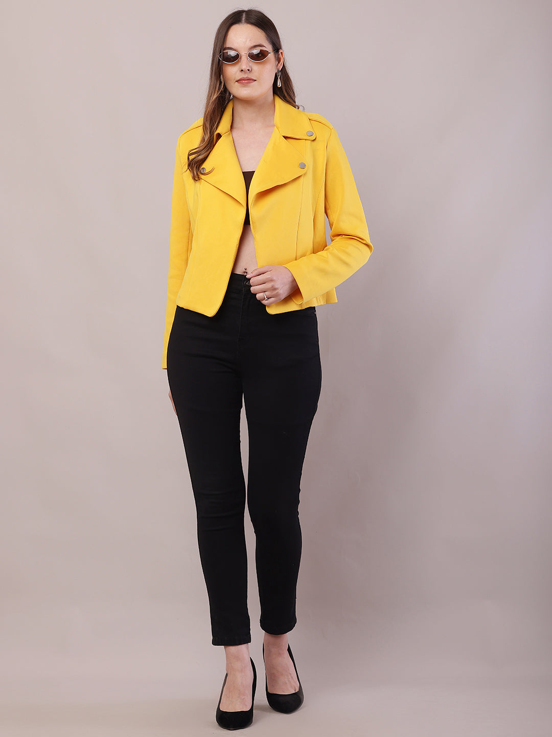 Polyester Full Sleeve with Lapel collar Yellow Jacket