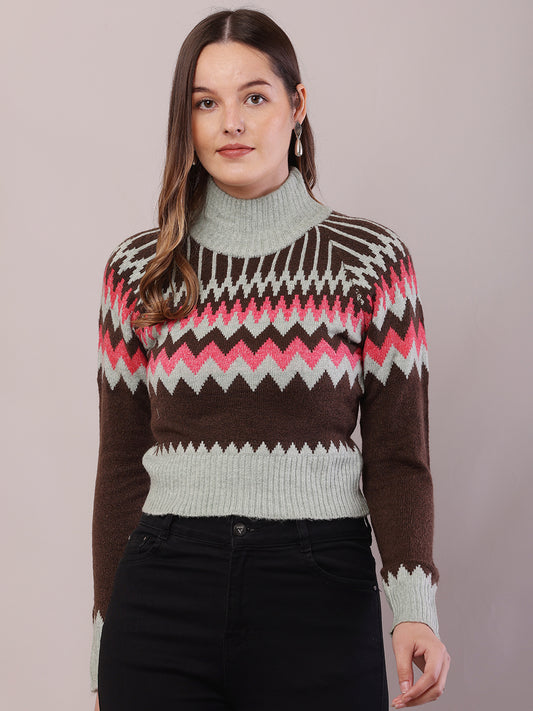 Acrylic Full Sleeve with High-Neck Multicolour Sweater