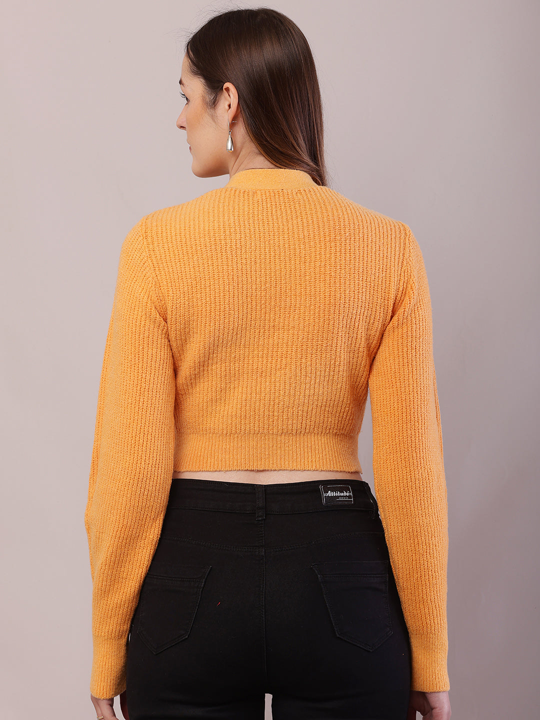 Polyester Full Sleeve with V-Neck Orange Cardigan