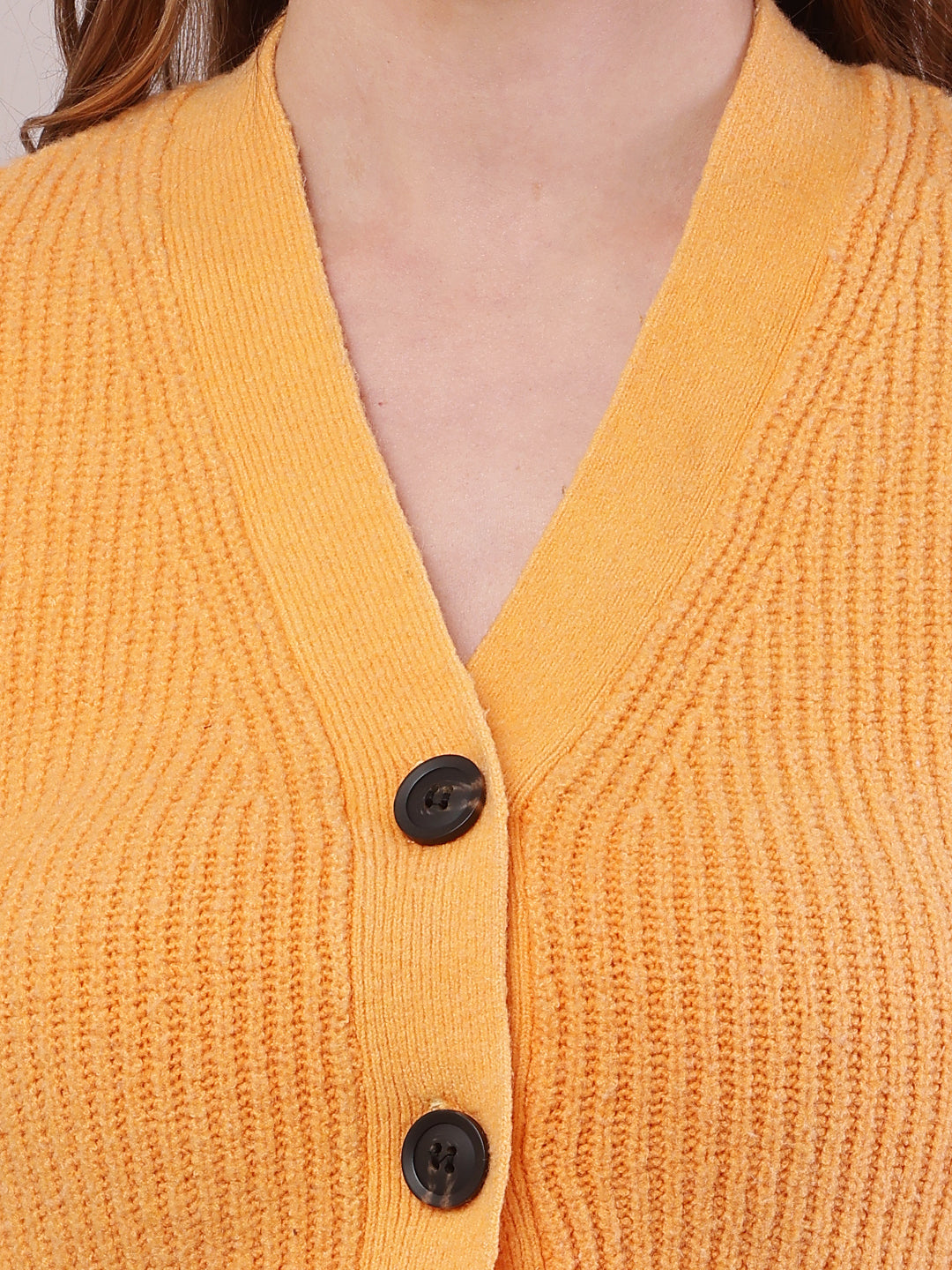 Polyester Full Sleeve with V-Neck Orange Cardigan