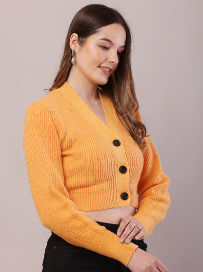 Polyester Full Sleeve with V-Neck Orange Cardigan