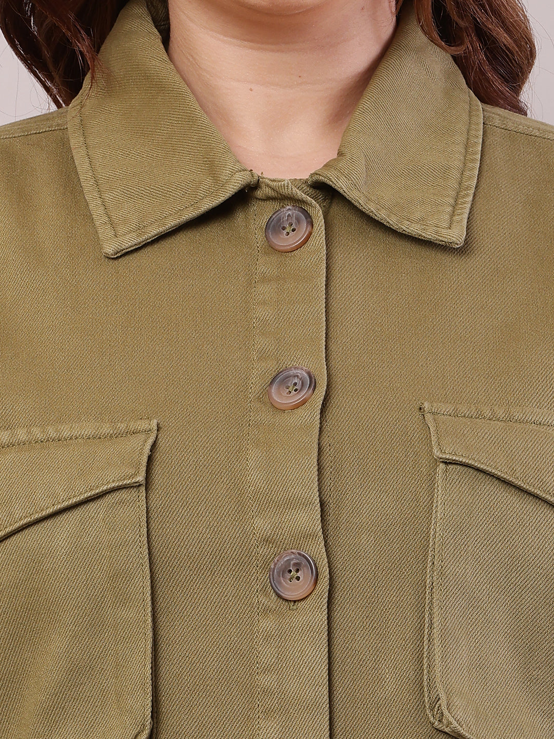 Cotton Full Sleeve with Shirt Collar loose style Green Jacket