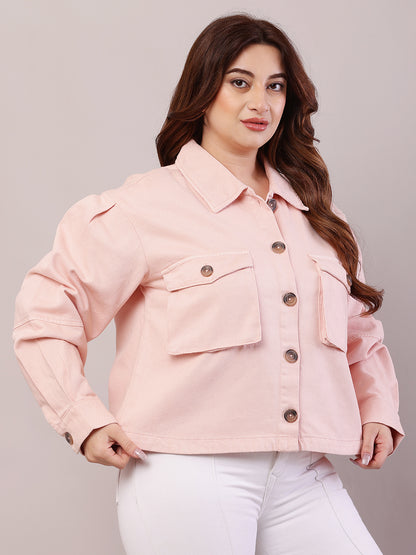 Cotton Full Sleeve with Shirt Collar loose style Baby Pink Jacket