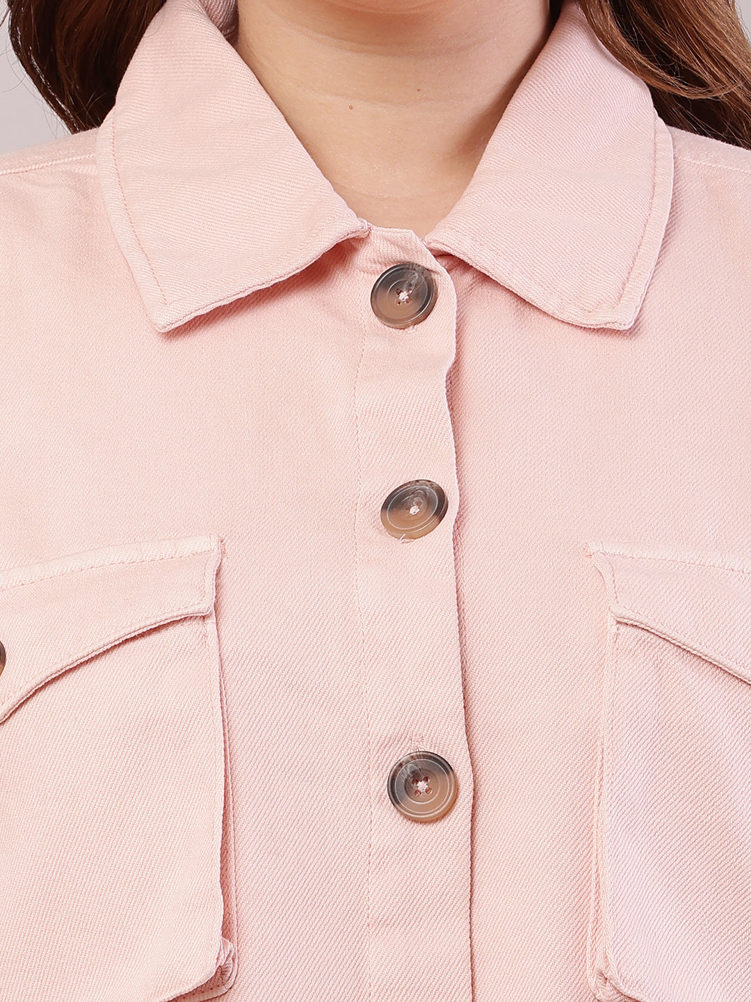 Cotton Full Sleeve with Shirt Collar loose style Baby Pink Jacket