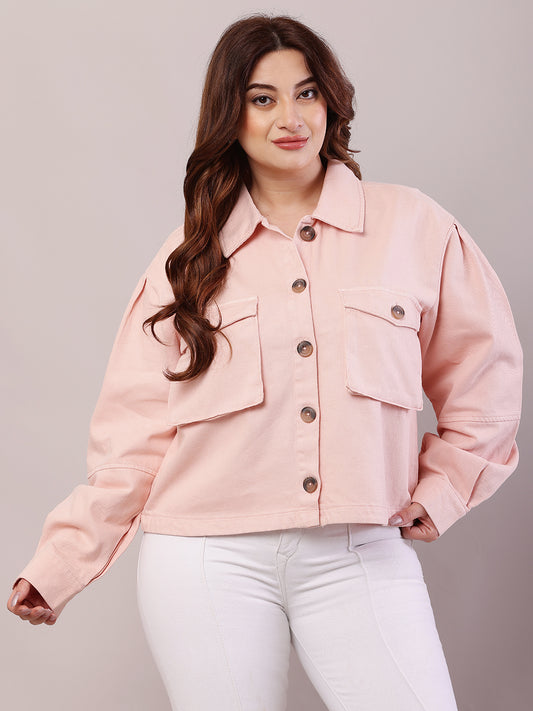 Cotton Full Sleeve with Shirt Collar loose style Baby Pink Jacket