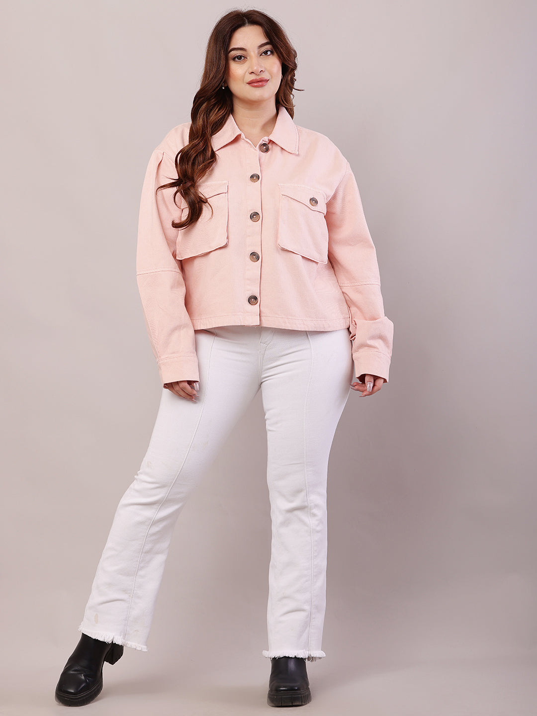 Cotton Full Sleeve with Shirt Collar loose style Baby Pink Jacket