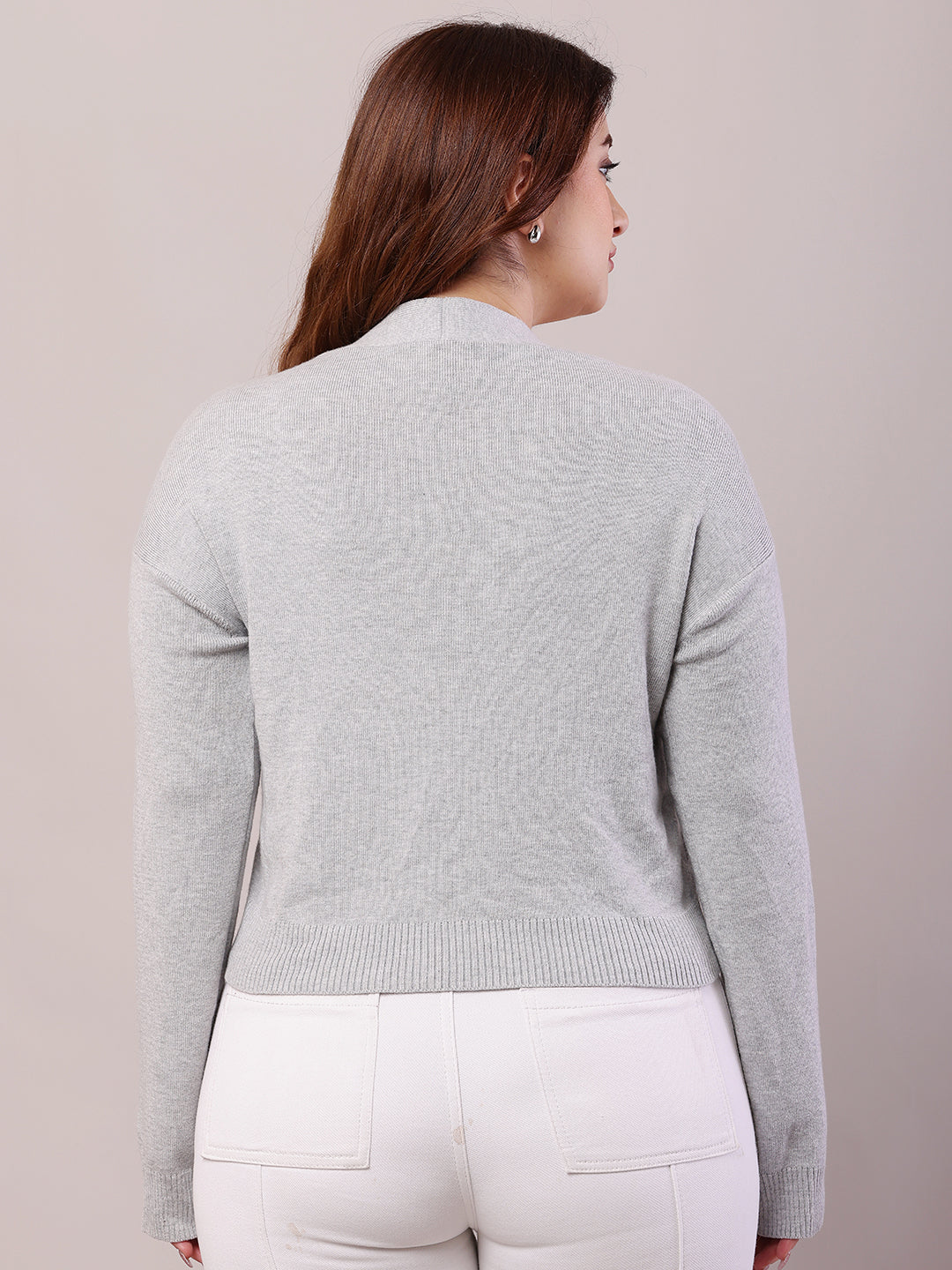 Viscose Full Sleeve with V-Neck Light Grey Cardigan