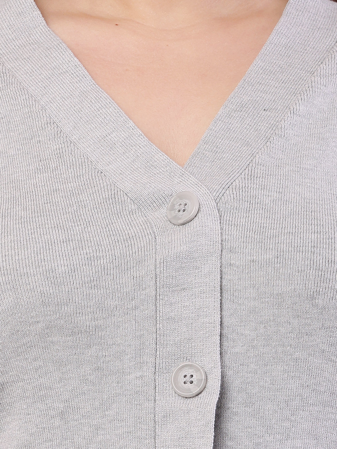 Viscose Full Sleeve with V-Neck Light Grey Cardigan