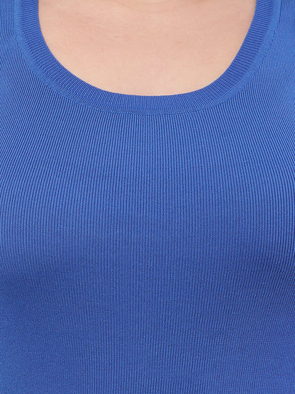 Viscose Sleeveless with Round Neck Blue Top