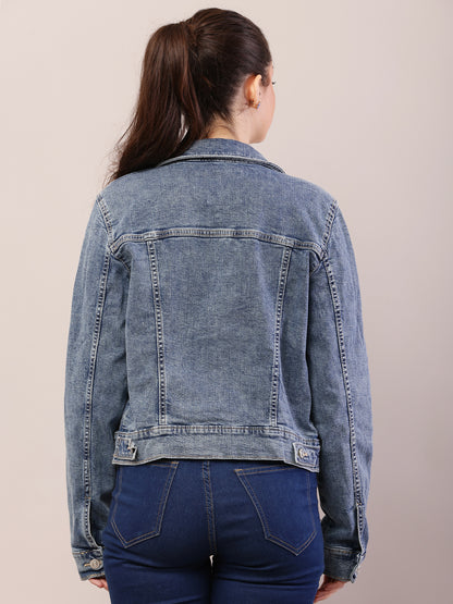 Cotton Denim Full Sleeve with Shirt Collar Blue Jacket