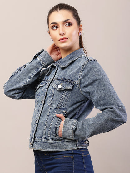 Cotton Denim Full Sleeve with Shirt Collar Blue Jacket