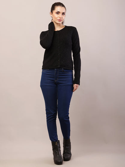 Acrylic Full Sleeve with Round Neck Black Cardigan