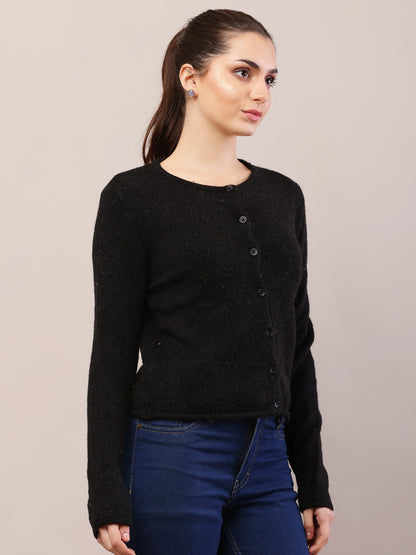 Acrylic Full Sleeve with Round Neck Black Cardigan