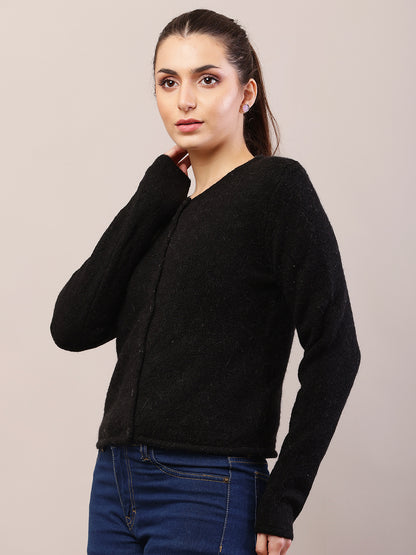 Acrylic Full Sleeve with Round Neck Black Cardigan