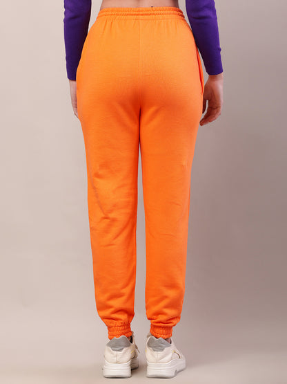 Cotton Regular Fit Full Length High-Rise Orange Joggers