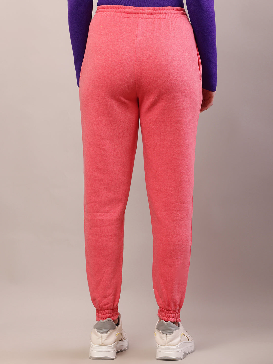 Cotton Regular Fit Full Length High-Rise Pink Joggers