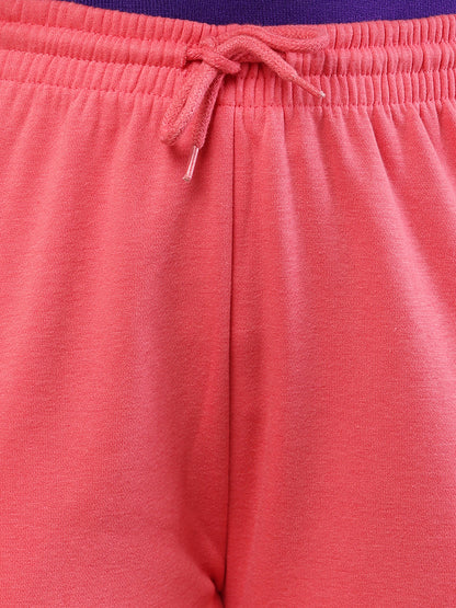 Cotton Regular Fit Full Length High-Rise Pink Joggers