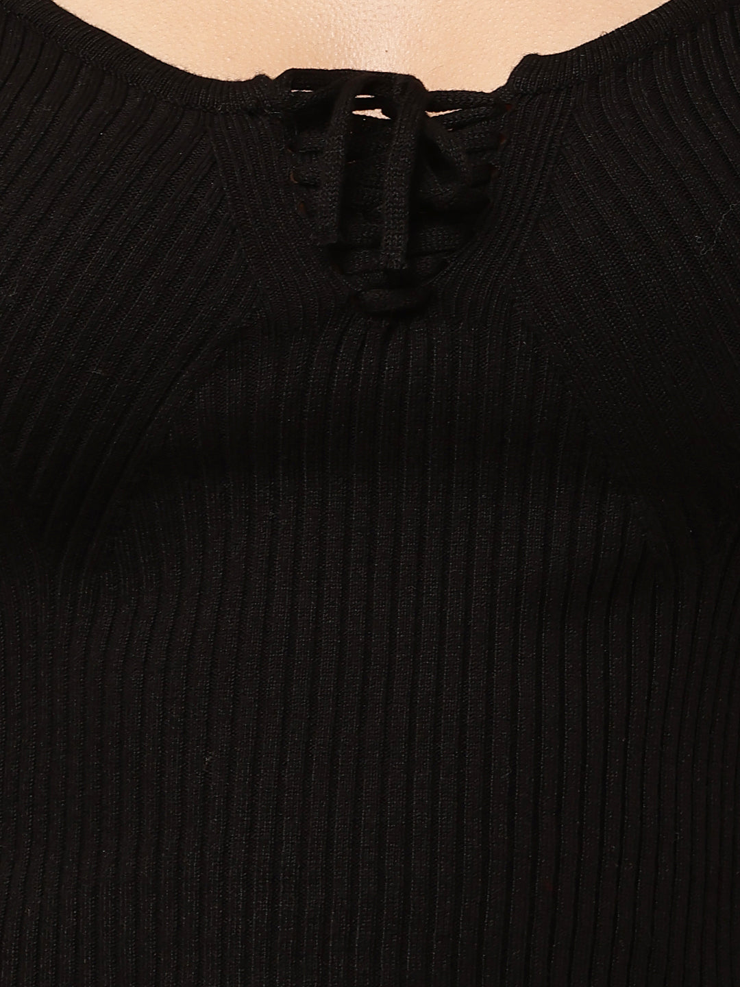 Viscose Round Neck with Full Sleeve Black Top