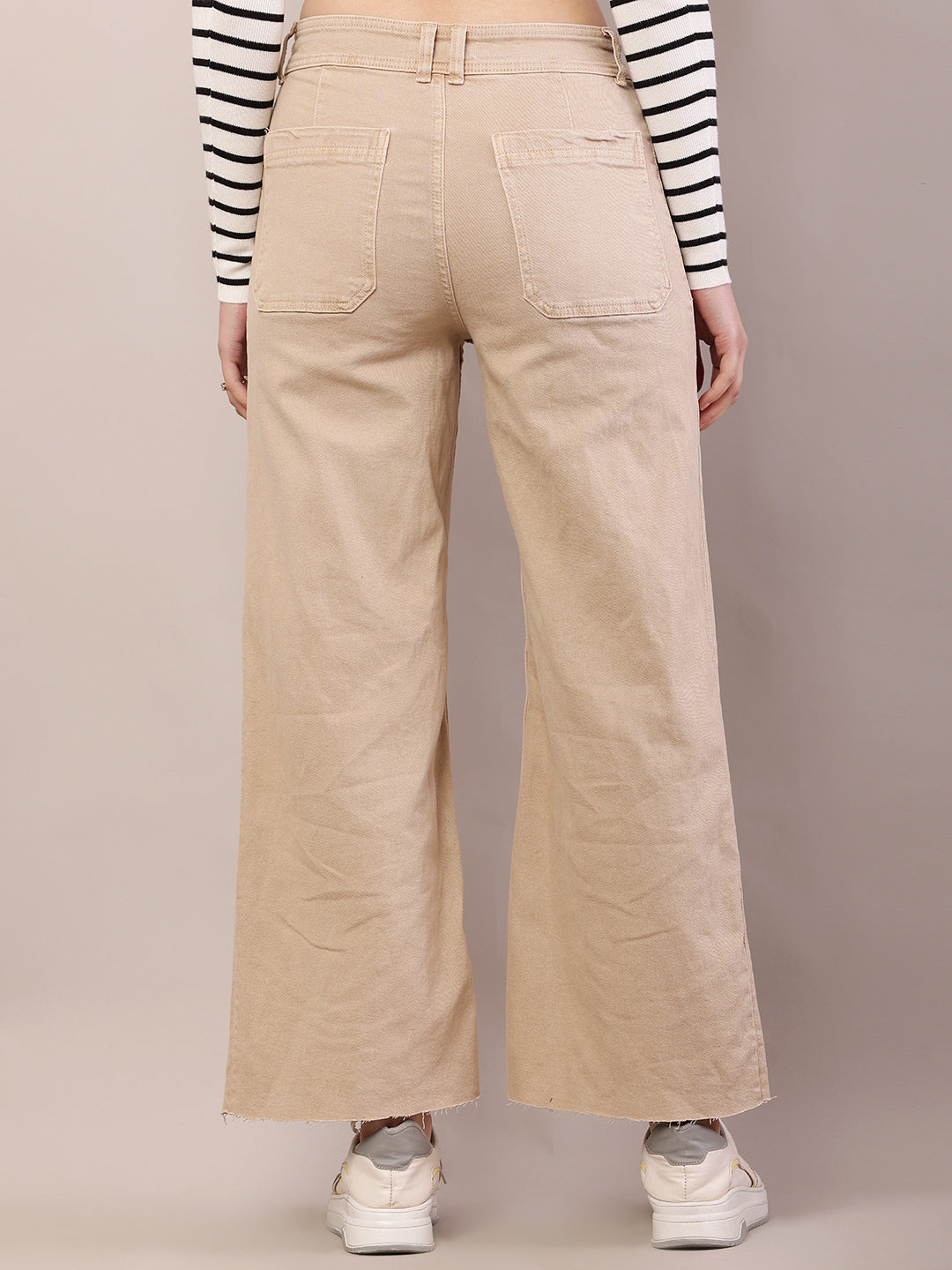 Cotton Regular Fit Button Closure Light Brown Jeans