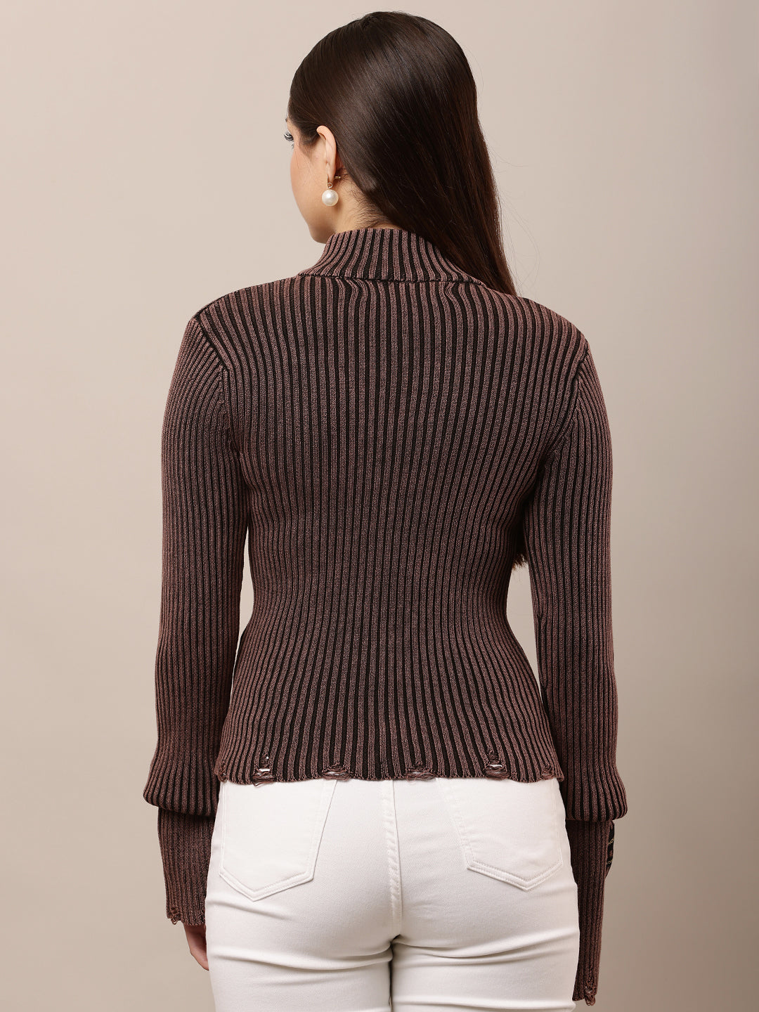 Cotton Full Sleeve with High Neck zip fastening Wine Prewinter Sweater