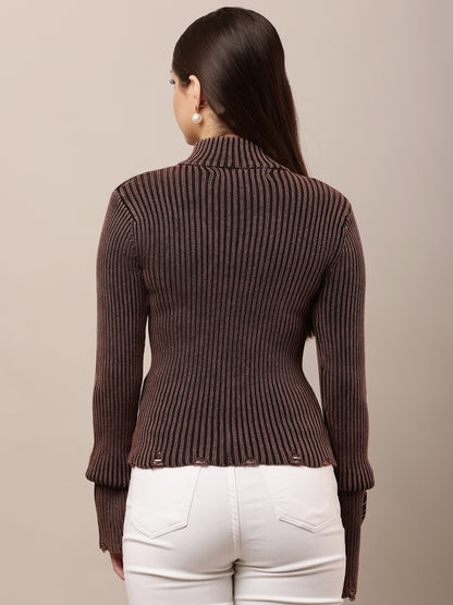 Cotton Full Sleeve with High Neck zip fastening Wine Prewinter Sweater