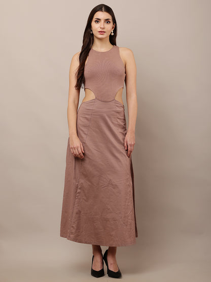 Versatile Cotton Office to Party Ready Light Taupe  Dress