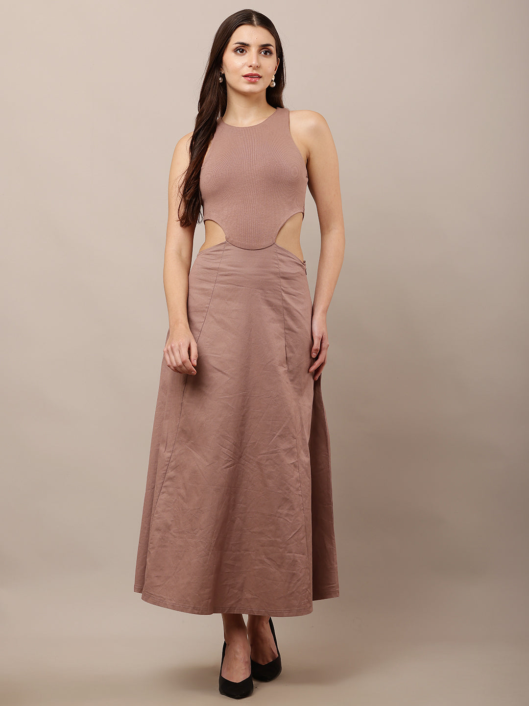 Versatile Cotton Office to Party Ready Light Taupe  Dress