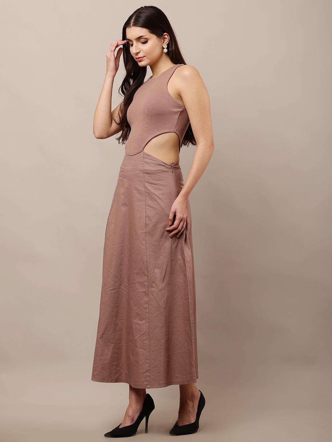 Versatile Cotton Office to Party Ready Light Taupe  Dress