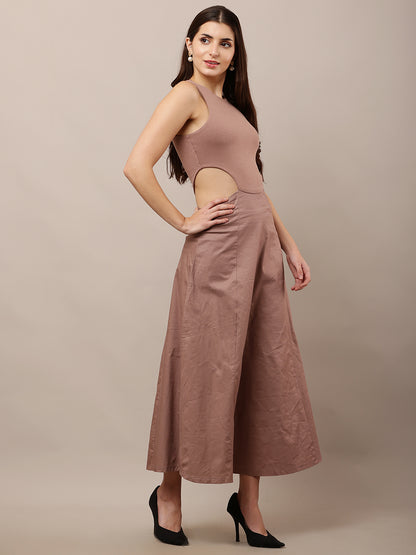 Versatile Cotton Office to Party Ready Light Taupe  Dress