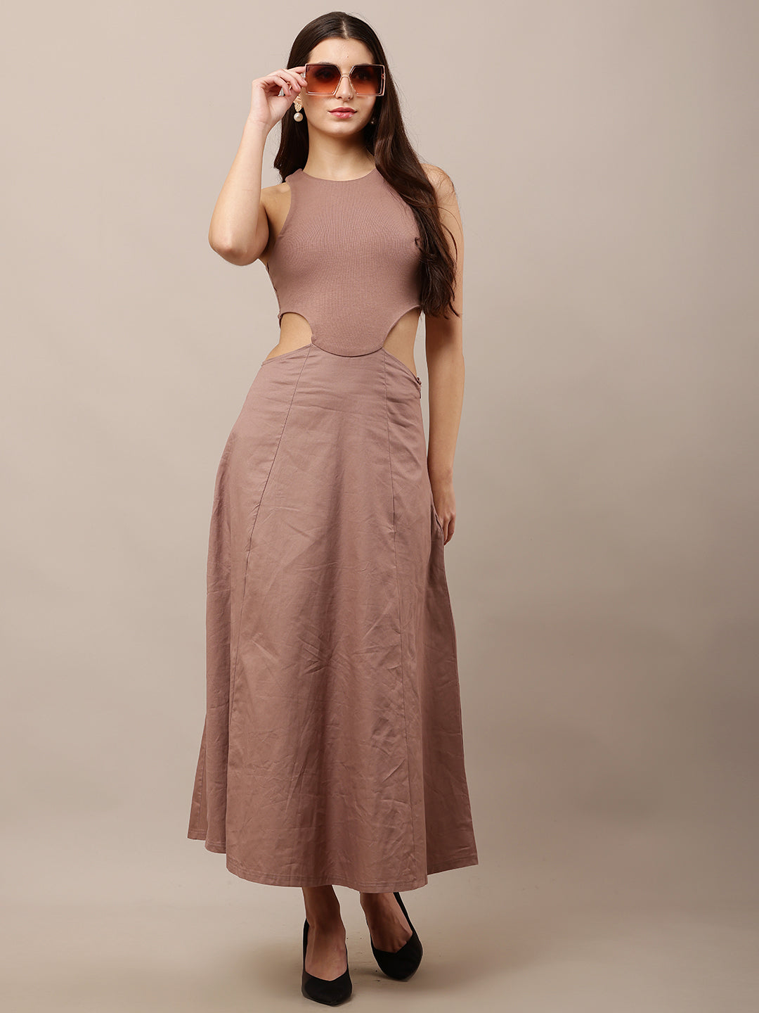 Versatile Cotton Office to Party Ready Light Taupe  Dress