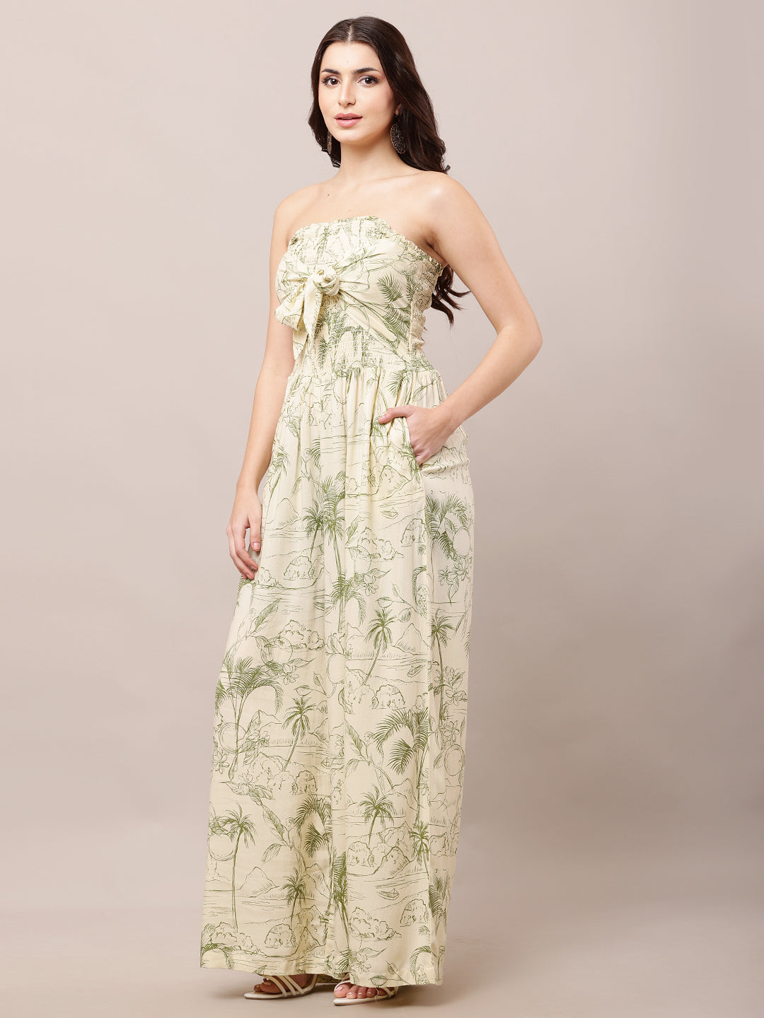 Rayon Off-Shoulder with Printed light lemon Jumpsuit