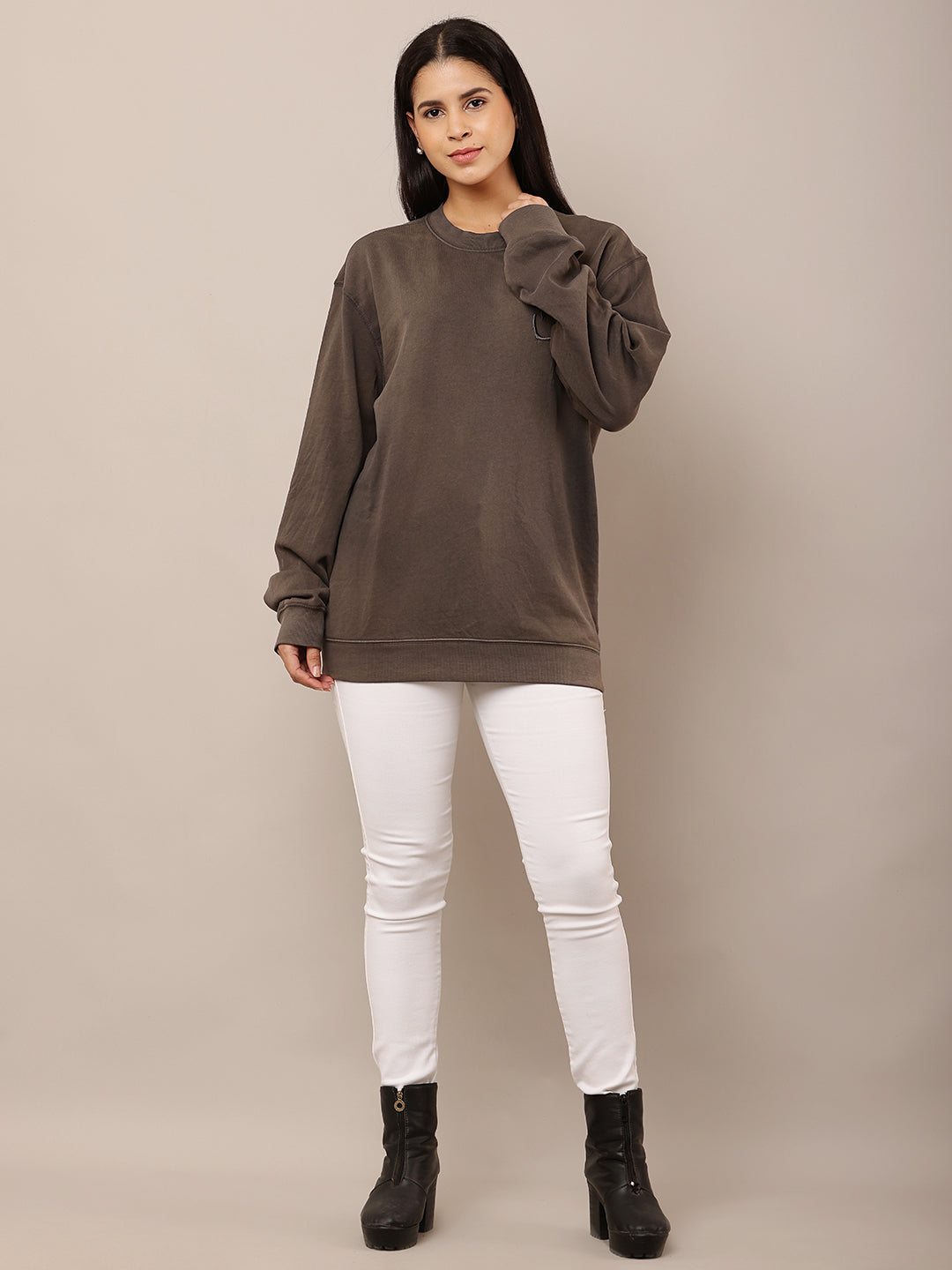 Cotton Full Sleeve with Round Neck Grey Sweatshirt