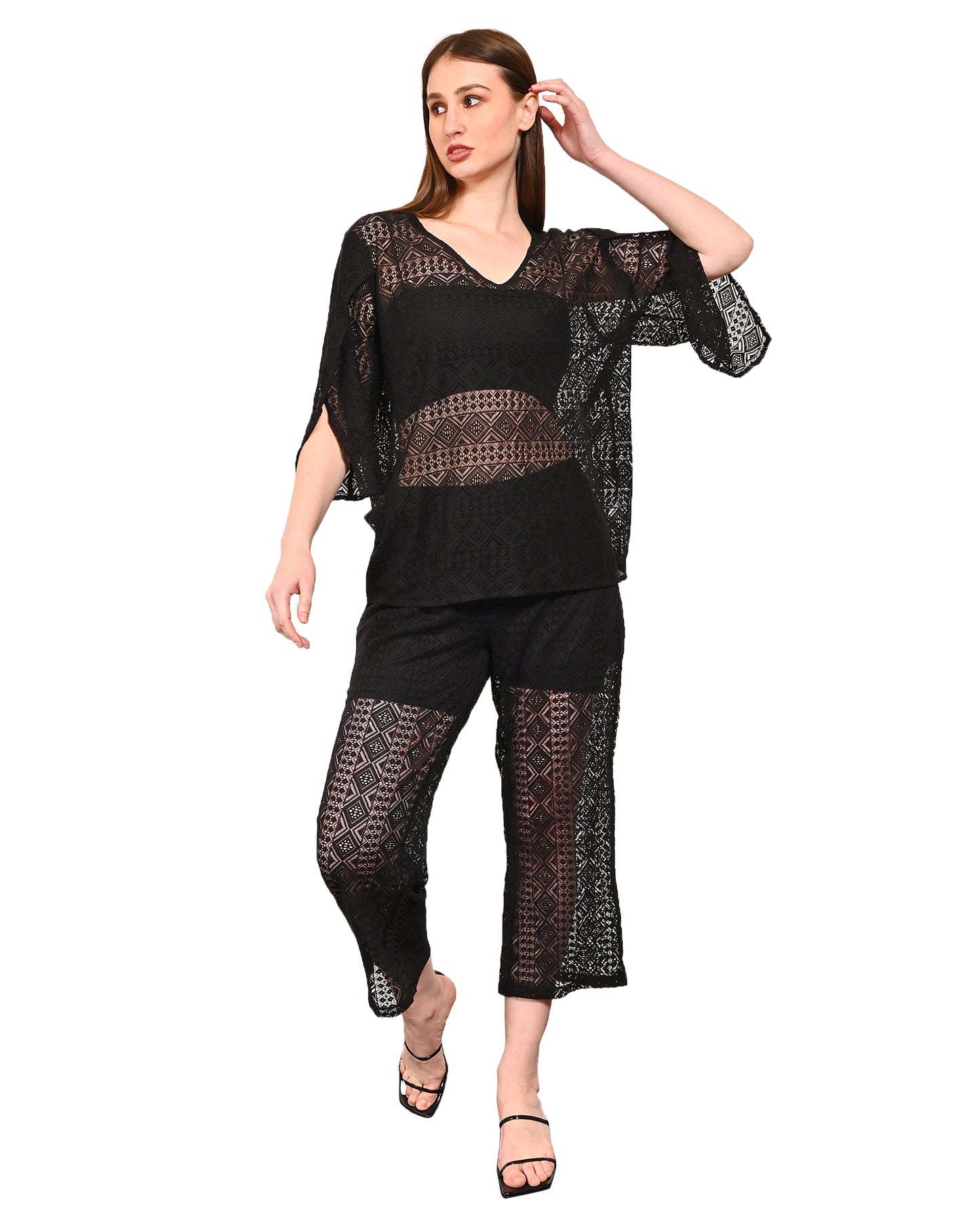 Polyester Black Top & Trouser Co-Ord (Set of 2 )