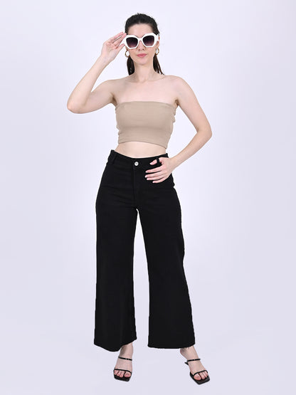 Ribbed Beige Tube Top in Viscose Cotton with Off-Shoulder Stretch