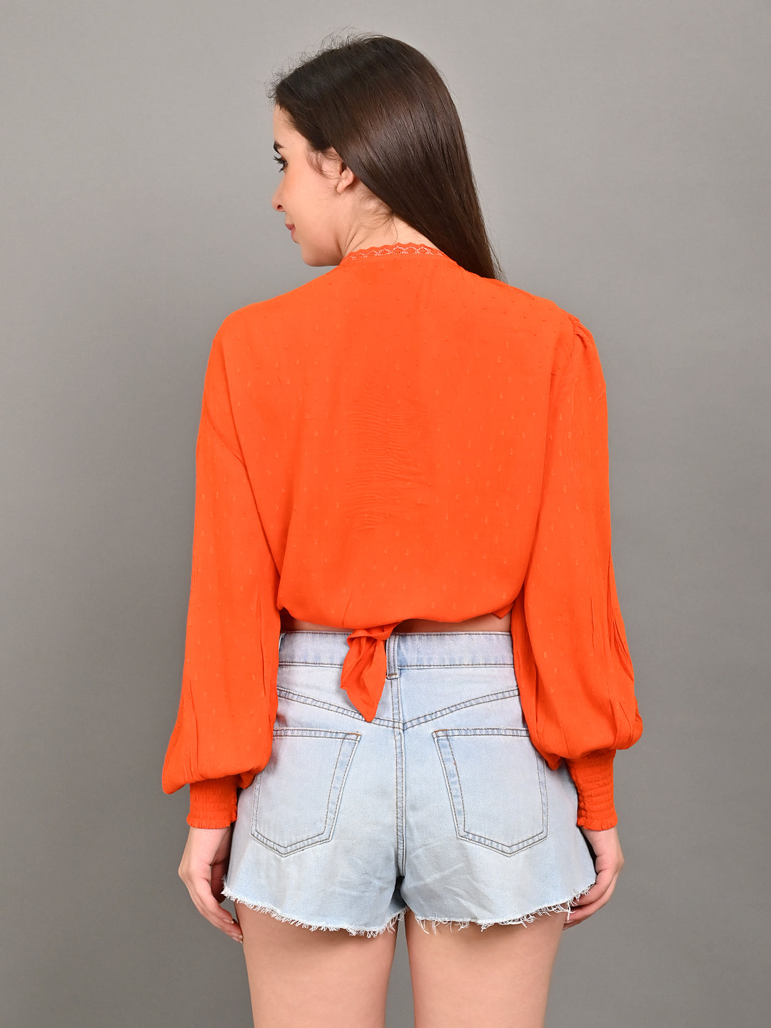 Rayon Full Sleeve with wrap v-neckline Orange Top